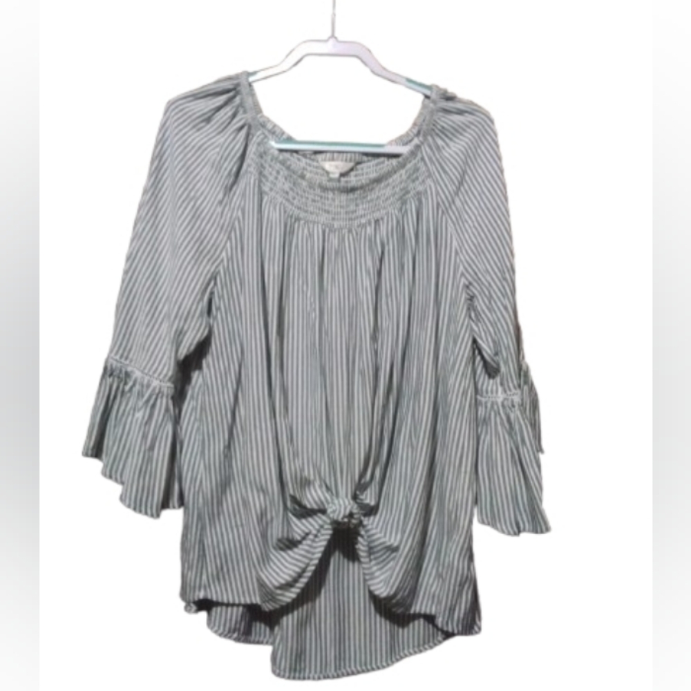 Terra & Sky Striped Tie-Front Blouse